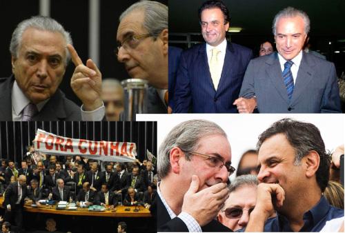 Foto: Composição, em sentido horário, Temer e Cunha, Temer e Aécio, Cunha e Aécio golpistas1 brasil